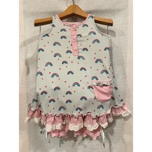 Sweet Honey Girls 3T Rainbow Tunic and Bloomer Set Mint Pink Ruffle Eyelet Lace